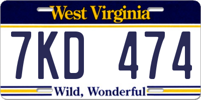 WV license plate 7KD474