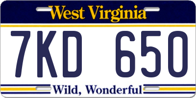 WV license plate 7KD650