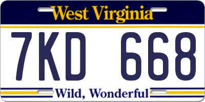 WV license plate 7KD668