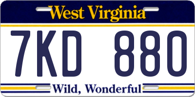 WV license plate 7KD880
