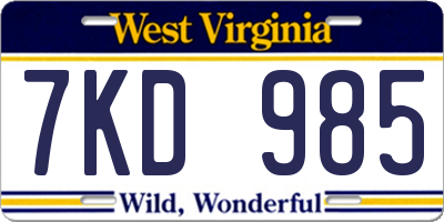 WV license plate 7KD985