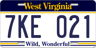 WV license plate 7KE021