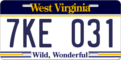 WV license plate 7KE031