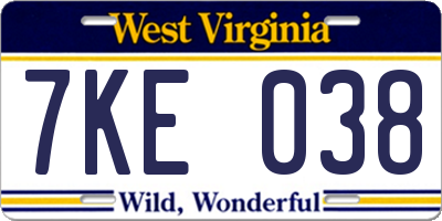 WV license plate 7KE038