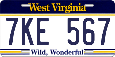 WV license plate 7KE567