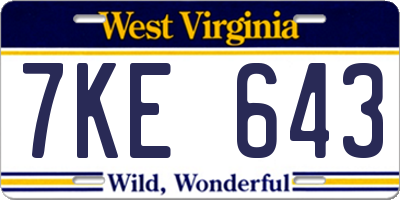 WV license plate 7KE643