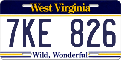 WV license plate 7KE826