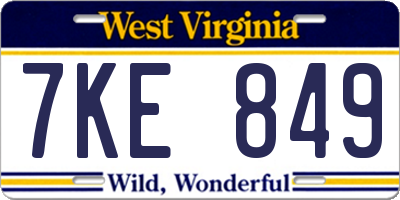 WV license plate 7KE849