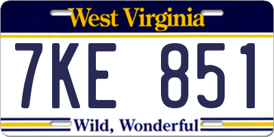 WV license plate 7KE851