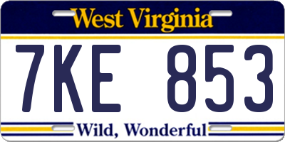 WV license plate 7KE853