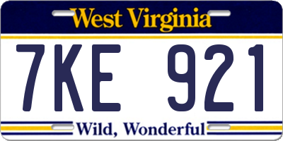 WV license plate 7KE921