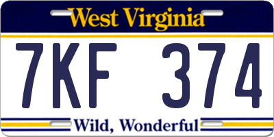 WV license plate 7KF374