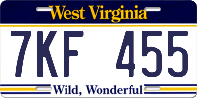 WV license plate 7KF455