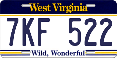 WV license plate 7KF522