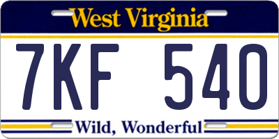 WV license plate 7KF540