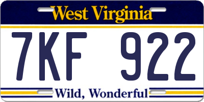 WV license plate 7KF922