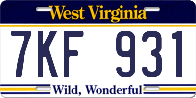 WV license plate 7KF931