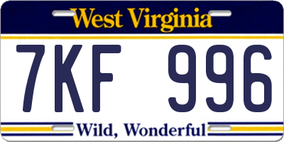 WV license plate 7KF996