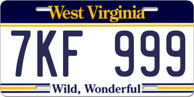WV license plate 7KF999