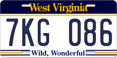 WV license plate 7KG086