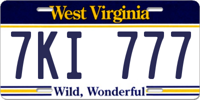 WV license plate 7KI777