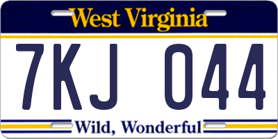 WV license plate 7KJ044