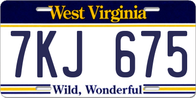 WV license plate 7KJ675