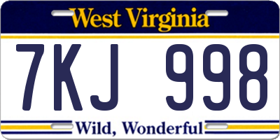 WV license plate 7KJ998