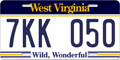WV license plate 7KK050