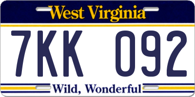 WV license plate 7KK092
