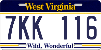 WV license plate 7KK116