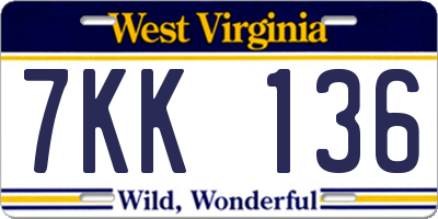 WV license plate 7KK136