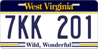 WV license plate 7KK201