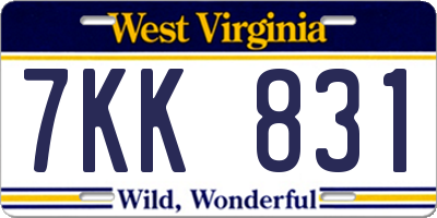 WV license plate 7KK831