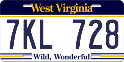WV license plate 7KL728