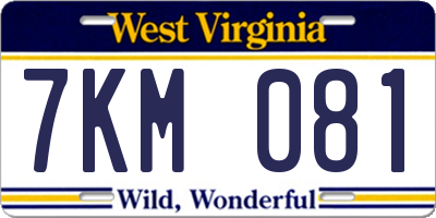 WV license plate 7KM081