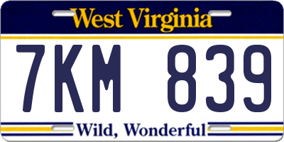 WV license plate 7KM839