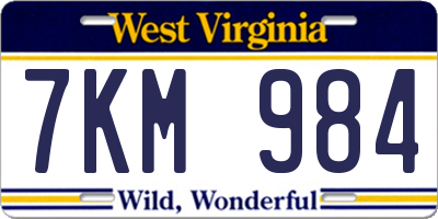 WV license plate 7KM984