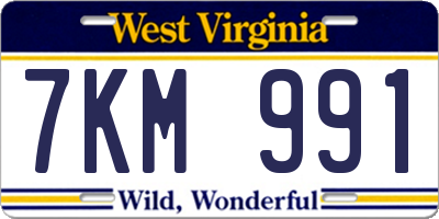 WV license plate 7KM991