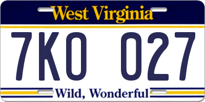 WV license plate 7KO027