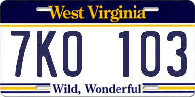 WV license plate 7KO103