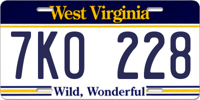 WV license plate 7KO228