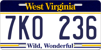 WV license plate 7KO236
