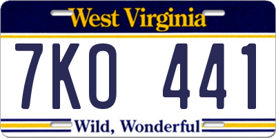WV license plate 7KO441