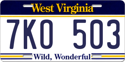 WV license plate 7KO503