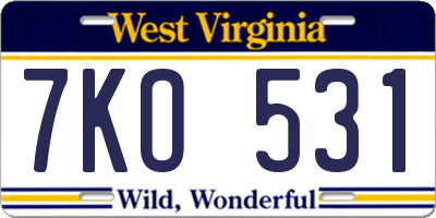 WV license plate 7KO531