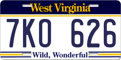 WV license plate 7KO626