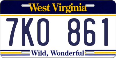 WV license plate 7KO861