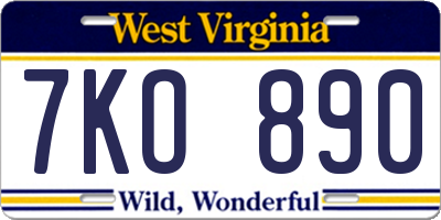 WV license plate 7KO890