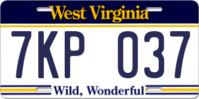WV license plate 7KP037